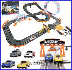 2-in-1 Slot Car Race Track Sets Electric Race Car Track with 4 High-Speed Raci