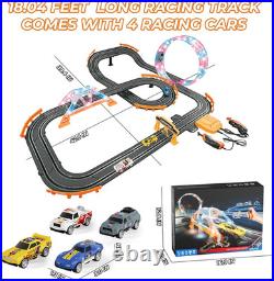 2-in-1 Slot Car Race Track Sets Electric Race Car Track with 4 High-Speed Raci