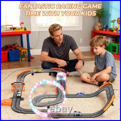 2-in-1 Slot Car Race Track Sets Electric Race Car Track with 4 High-Speed Raci