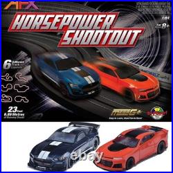 AFX Horsepower Shootout HO Slot Car Track Set Ford Mustang Camaro ZL1