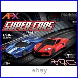 AFX Super Cars HO Scale Slot Car 15' Race Set Mega G+ Corvette C8 Ford AFX22032