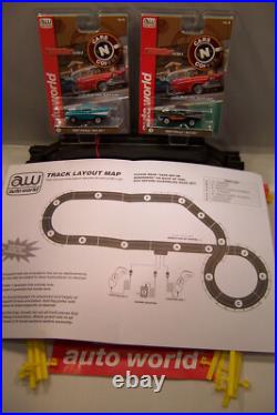 AUTO WORLD 1957 CHEVY BEL AIR CHALLENGE With 15ft PRO SLOT CAR RACE TRACK NEW 1/64