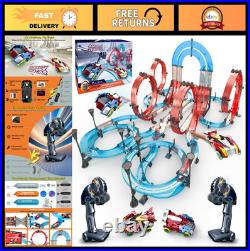 Dual-Player Slot Car Racing Track Set Electric Remote Control Cars, Magnetic O