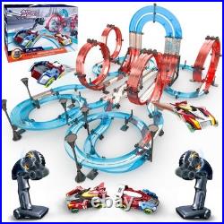 Dual-Player Slot Car Racing Track Set Electric Remote Control Cars, Magnetic O