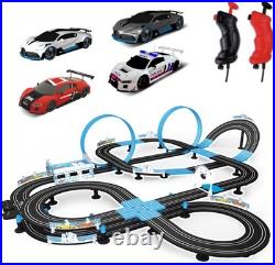 Dual Track HO Scale Slot Car Racing Set 4 Fast Cars & Lap Counter Included