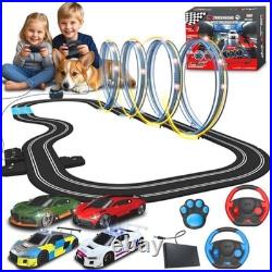 Electric Slot Car Race Track Set with 4 Cars 2 Remotes Lap Counter Age 8 12 Boys