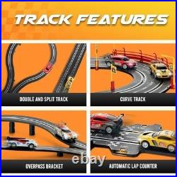 Electric Slot Car Race Track Set with 4 Cars 2 Remotes Lap Counter Age 8 12 Boys