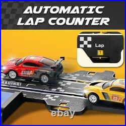 Electric Slot Car Race Track Set with 4 Cars 2 Remotes Lap Counter Age 8 12 Boys