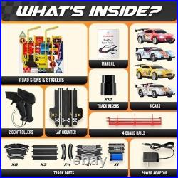 Electric Slot Car Race Track Set with 4 Cars 2 Remotes Lap Counter Age 8 12 Boys