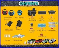 Electric Slot Car Race Track Set with 4 Cars 2 Remotes Lap Counter Age 8 12 Boys