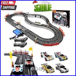 Electric Slot Car Race Track Set with 4 Cars 2 Remotes Lap Counter Boys Age 8-12