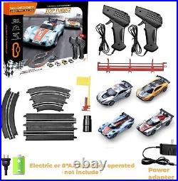 Electric Slot Car Race Track Set with 4 Cars 2 Remotes Lap Counter Boys Age 8-12