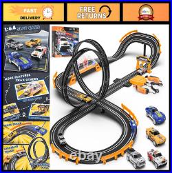 Electric Slot Car Racing Track Set with 4 Cars, Slope Overpass & Dual Racing Gam