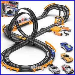 Electric Slot Car Racing Track Set with 4 Cars, Slope Overpass & Dual Racing Gam