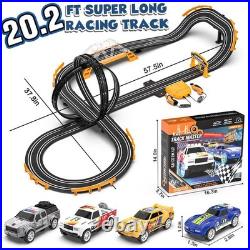 Electric Slot Car Racing Track Set with 4 Cars, Slope Overpass & Dual Racing Gam