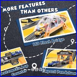 Electric Slot Car Racing Track Set with 4 Cars, Slope Overpass & Dual Racing Gam