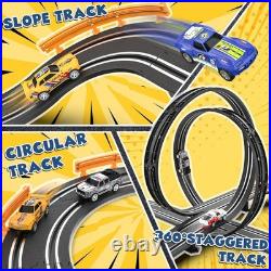 Electric Slot Car Racing Track Set with 4 Cars, Slope Overpass & Dual Racing Gam
