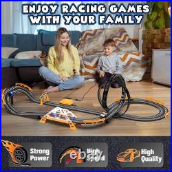 Electric Slot Car Racing Track Set with 4 Cars, Slope Overpass & Dual Racing Gam