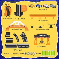 Electric Slot Car Racing Track Set with 4 Cars, Slope Overpass & Dual Racing Gam