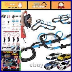 High-Speed Dual Track Slot Car Racing Set with 4 Vehicles, 2 Hand Controls & Lap