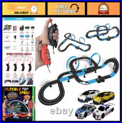 High-Speed Dual Track Slot Car Racing Set with 4 Vehicles, 2 Hand Controls & Lap