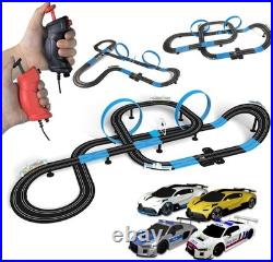 High-Speed Dual Track Slot Car Racing Set with 4 Vehicles, 2 Hand Controls & Lap