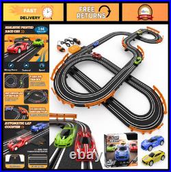 High-Speed Slot Car Race Track Set with 4 Cars, Electric/Battery, Dual Lap Count