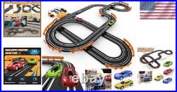 High-Speed Slot Car Race Track Set with 4 Cars Electric or Battery Powered