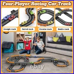 High-Speed Slot Car Race Track Set with 4 Cars Electric or Battery Powered