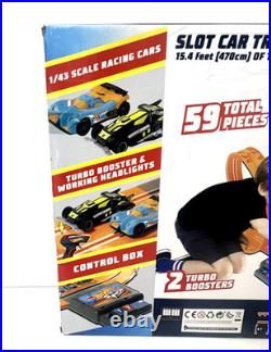 Hot Wheels Slot Car Track Set 15.4 Feet Scale Speed 450 Mph 2 Turbo Boosters New