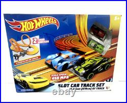 Hot Wheels Slot Car Track Set 15.4 Feet Scale Speed 450 Mph 2 Turbo Boosters New