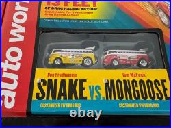 Hot Wheels Snake vs Mongoose Electric 1Slot Car Track VW Bus Drag Set SEALED