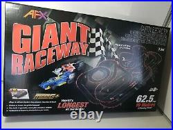 NEW AFX Giant Raceway 62.5' HO Slot Car Track Set withTri-Power Pack MEGA G+ Cars