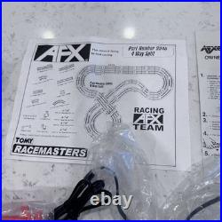 New AFX Aurora TOMY 4 Way Split 4 Lane HO Slot Car Track WITH CARS Open Box Read