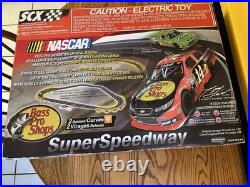 SCX Nascar Super Speedway 132 Slot Car Set Danica Patrick Tony Stewart Bass Pro