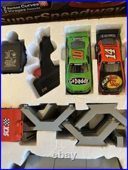 SCX Nascar Super Speedway 132 Slot Car Set Danica Patrick Tony Stewart Bass Pro