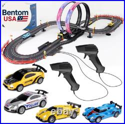 Slot Car Race Track Set, 19Ft Electric Track with LED Lights and 4 Slot Cars, 2