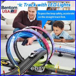 Slot Car Race Track Set, 19Ft Electric Track with LED Lights and 4 Slot Cars, 2