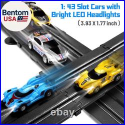 Slot Car Race Track Set, 19Ft Electric Track with LED Lights and 4 Slot Cars, 2