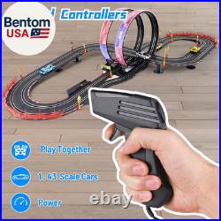 Slot Car Race Track Set, 19Ft Electric Track with LED Lights and 4 Slot Cars, 2