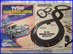 TYCO Silver Streak Lighted HO Scale Slot Car Set Track & 4 Cars Vintage 1970