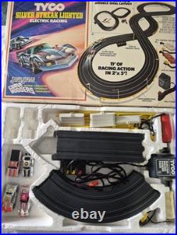 TYCO Silver Streak Lighted HO Scale Slot Car Set Track & 4 Cars Vintage 1970