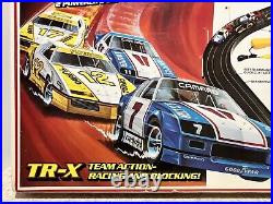 Tyco Tr-x Slot Car Race Track Set 4 Cars, 14 Tracks Missing Flag Poles. Evc