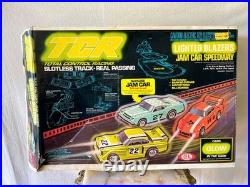 Vintage 1977 Ideal TCR Lighted Blazers Jam Car 400 Slotless Speedway Set