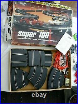 Vintage Eldon Super 100 Race Car Track & cars in box 4 body's 2 cars 1/32