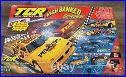 Vintage Tyco TCR High Banked Speedway Slot Car Set With Extra Cars