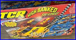 Vintage Tyco TCR High Banked Speedway Slot Car Set With Extra Cars