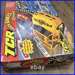 Vintage Tyco TCR High Banked Speedway Slot Car Set With Extra Cars